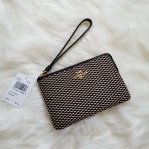 Coach Legacy Jacquard Wristlet Zip Milk Black NWT